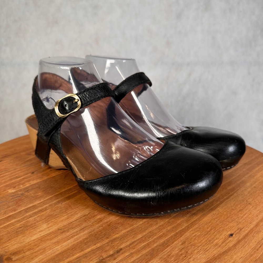 Dansko Mary Jane Clogs Womens 39 Black Good Leather Wedge Buckle Strap 0746 - Picture 4 of 14
